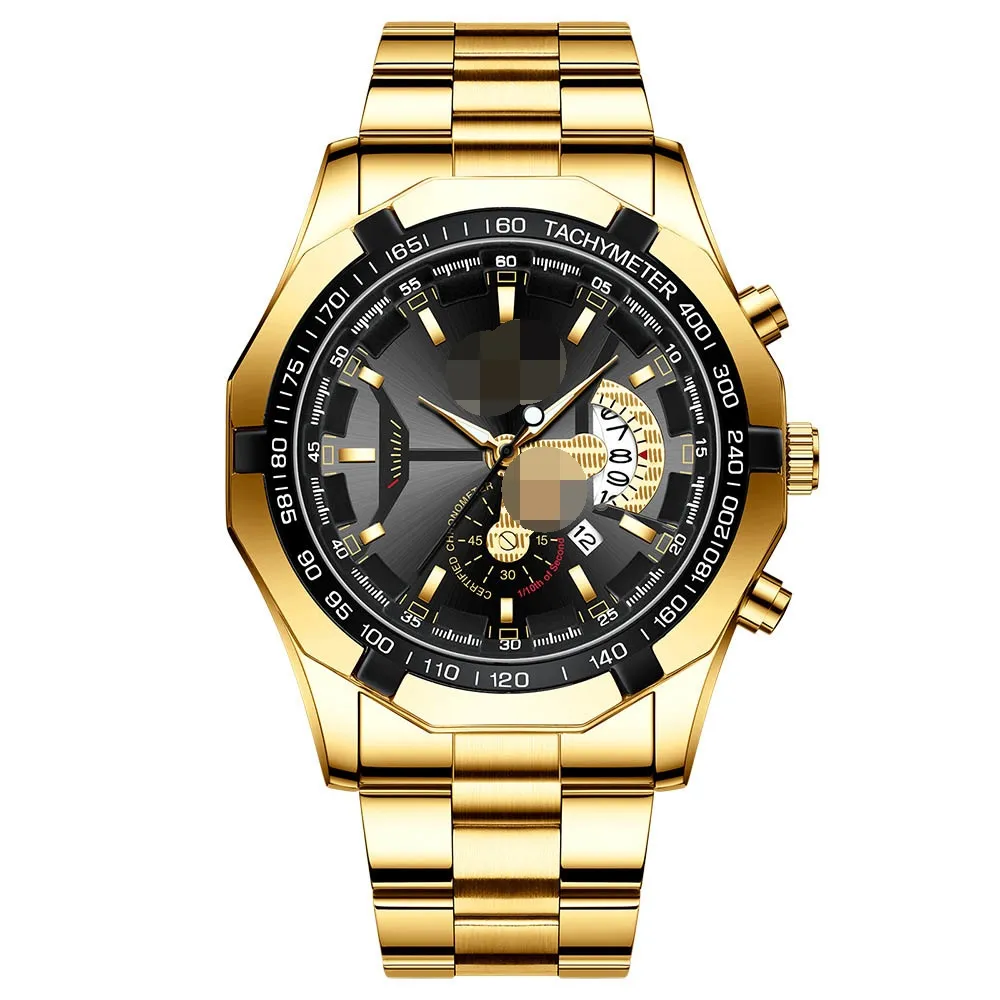Watch Gold Quartz Analog Dial Clock Quartz Calendar Stainless Steel WatchetL1