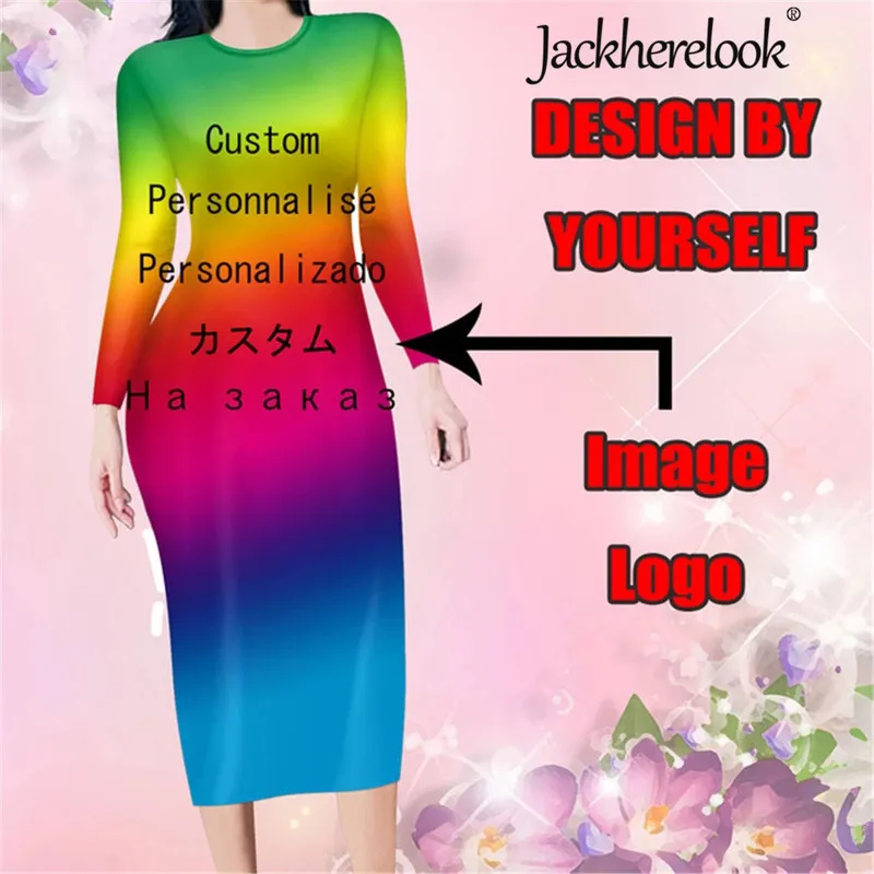 Jackhelelook Imagem personalizada Impressão de manga longa Mulheres vestido de festas de festas Sexy Bodycon vestidos para senhoras vestido gota 220616