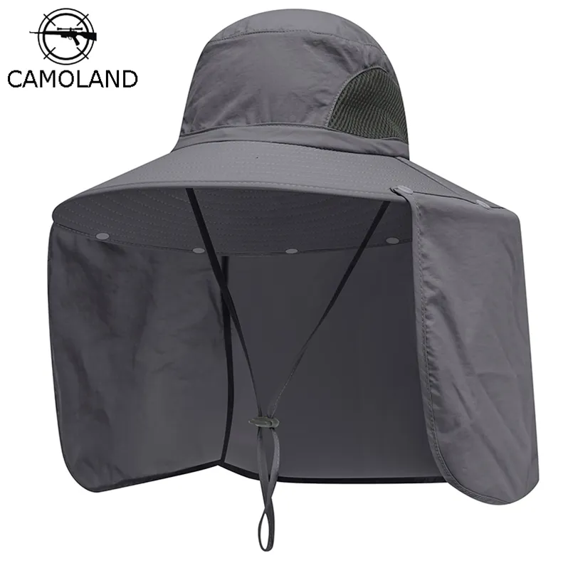 CAMOLAND 2 IN 1 Summer UPF50 Sun Mens Waterproof Fishing With Neck Flap Hiking Cap Outdoor Bucket Hat 220706