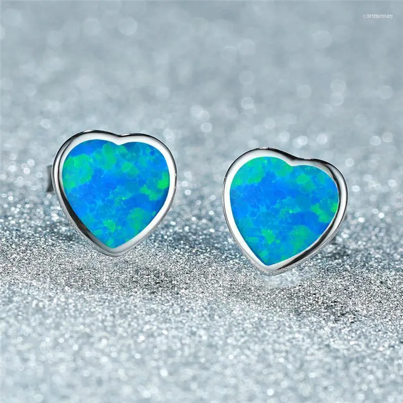 Stud Fashion Blue White Pink Opal Wedding Earrings Boho Female Small Heart Real 925 Sterling Silver For WomenStud Odet22 Kirs22