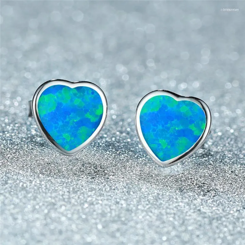 Stud Mode Blau Weiß Rosa Opal Hochzeit Ohrringe Boho Weibliche Kleine Herz Echt 925 Sterling Silber Für WomenStud Odet22 kirs22