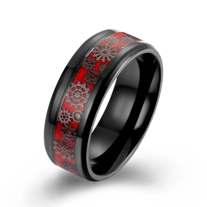 Cluster Rings Vintage Jewelry Titanium Steel Mosaic Thin Foil Gear Design Red Black Carbon Fiber Men Ringcluster