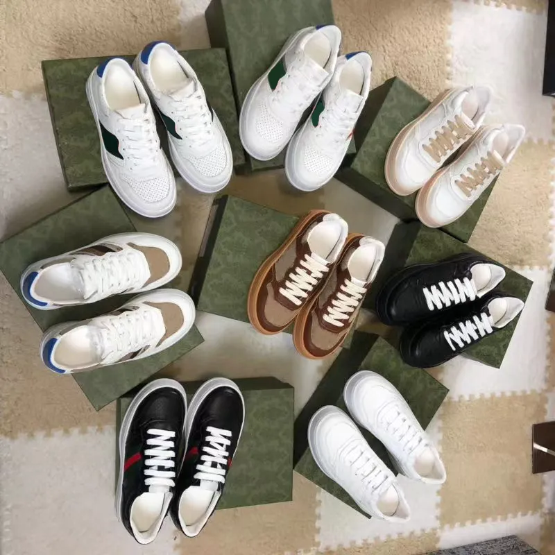 Women s White Leather Skate Shoes with Green Red Webbing Chunky Casual Sneakers for Spring Fall