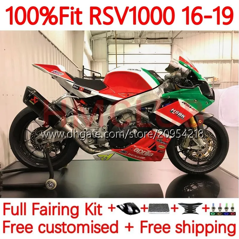 OEM-mässor för Aprilia RSV4 RSV1000R RSV 1000 RSV-1000 R 16-19 Kroppsverk 162NO.54 RSV1000 R RR 16 17 18 19 RSV1000RR 2016 2017 2018 2019 Injektion Mold Body Red Green Red Green