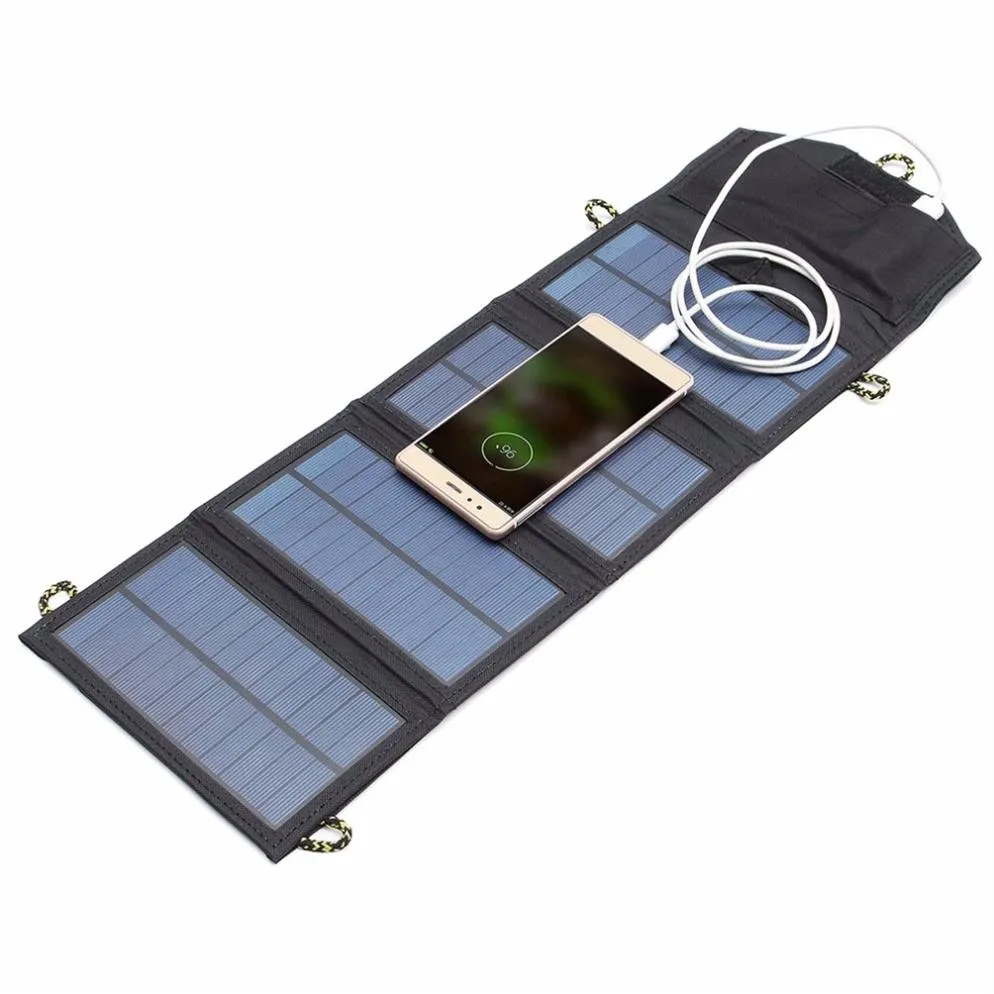 5V 7W Folding Solar Power Panel USB Travel Camping Portable Batteriladdare för mobiltelefon MP3 -surfplatta Telefon Power Bank2669