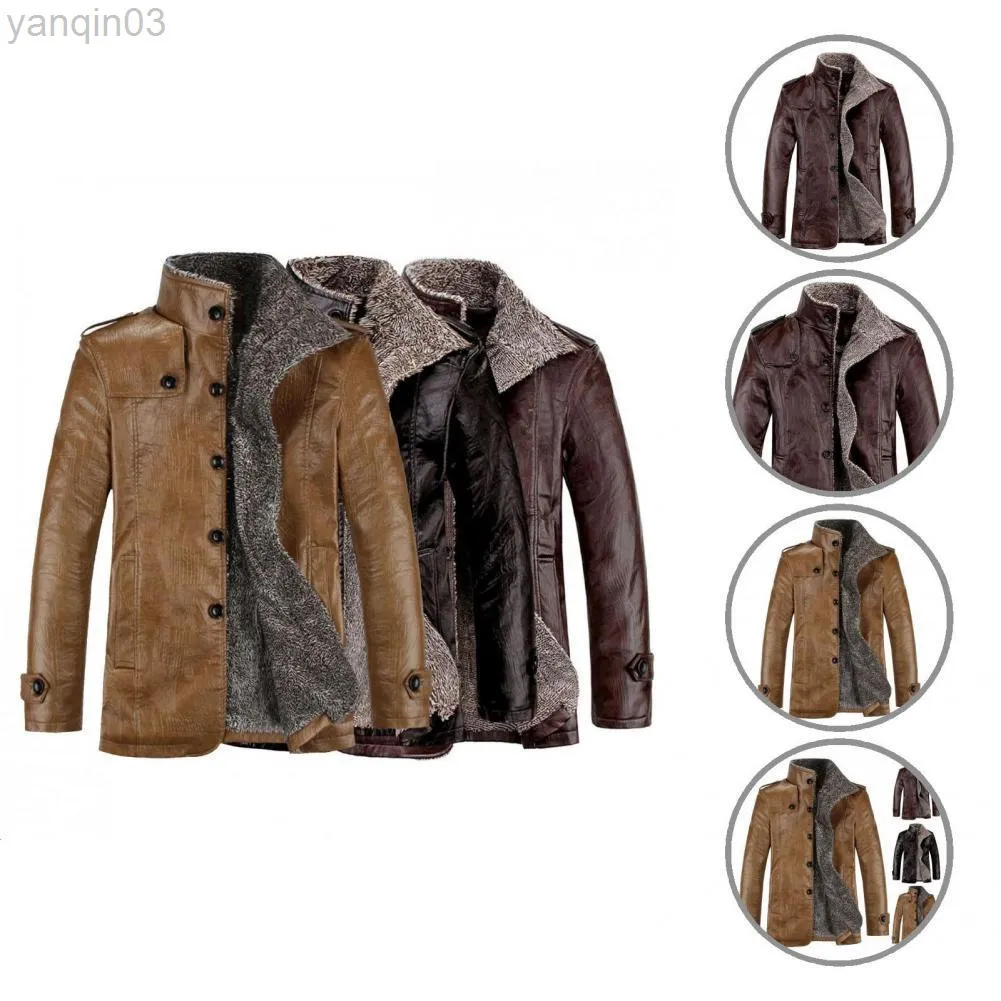 Windproof Fabulous Business Winter Jacket Faux Leather Winter Jacka Lapels för utomhus L220801