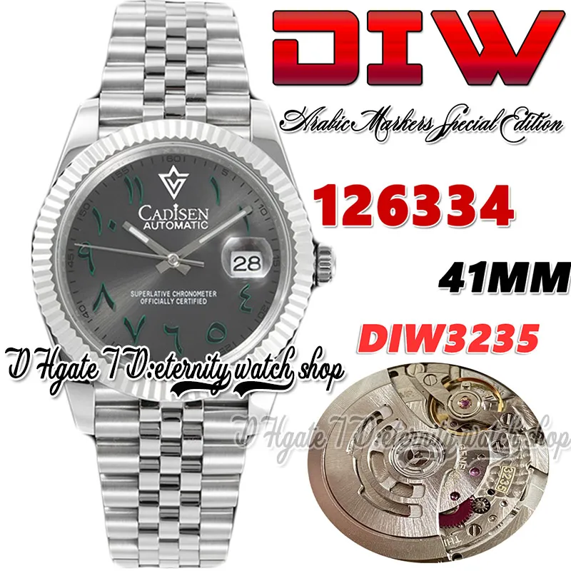 DIWF DIW126334 SA3235 Автоматические мужские часы 41 -мм браслет с плодоломной панелью серым набором 904L Юбилейестал браслет с теми же серийными гарантийными картами вечные часы