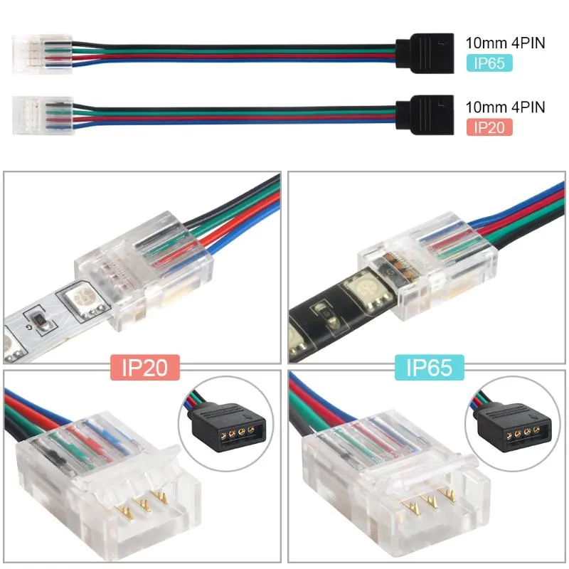 その他の照明アクセサリー5PCS 10PCS RGB LEDストリップコネクタ4PIN 10mm for IP65/IP20 SMD 3528 2835 5630ライトPCBアダプタアザー
