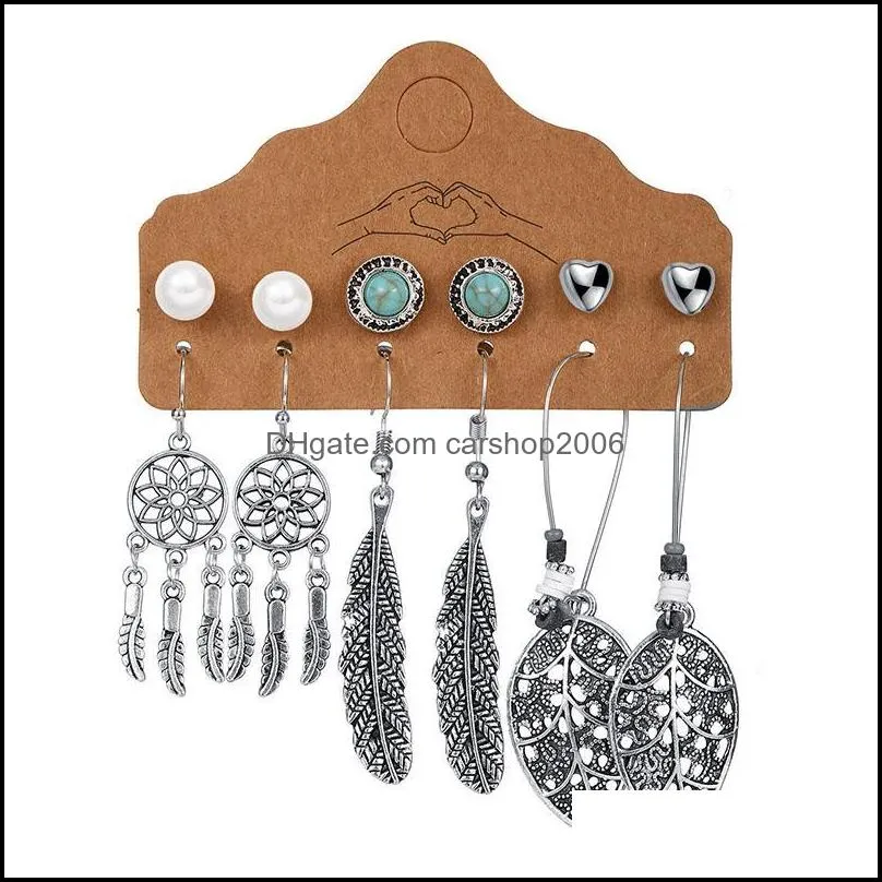Boho Ethnic Silver Color Earrings Set For Women Vintage Wood Tassel Dangle Earring 2020 New Fashion Earrings Jewelry