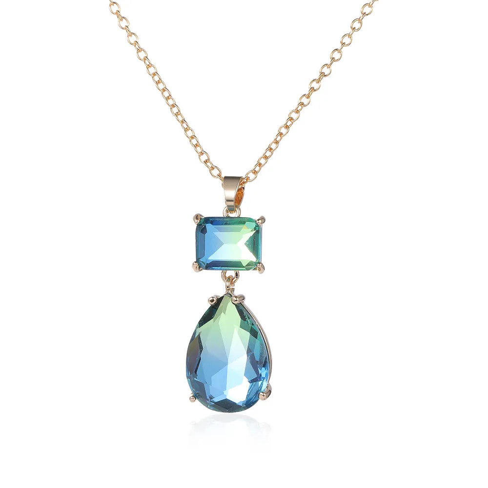 S2890 Fashion Jewelry Crystal Necklace for Women Geometric Water Drop Pendant Necklaces