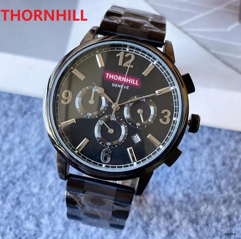 Reloj de cuarzo de trabajo premium con seis puntadas para hombre, 45 mm, cristal de zafiro, correa plegable clásica, reloj de pulsera súper resistente al agua