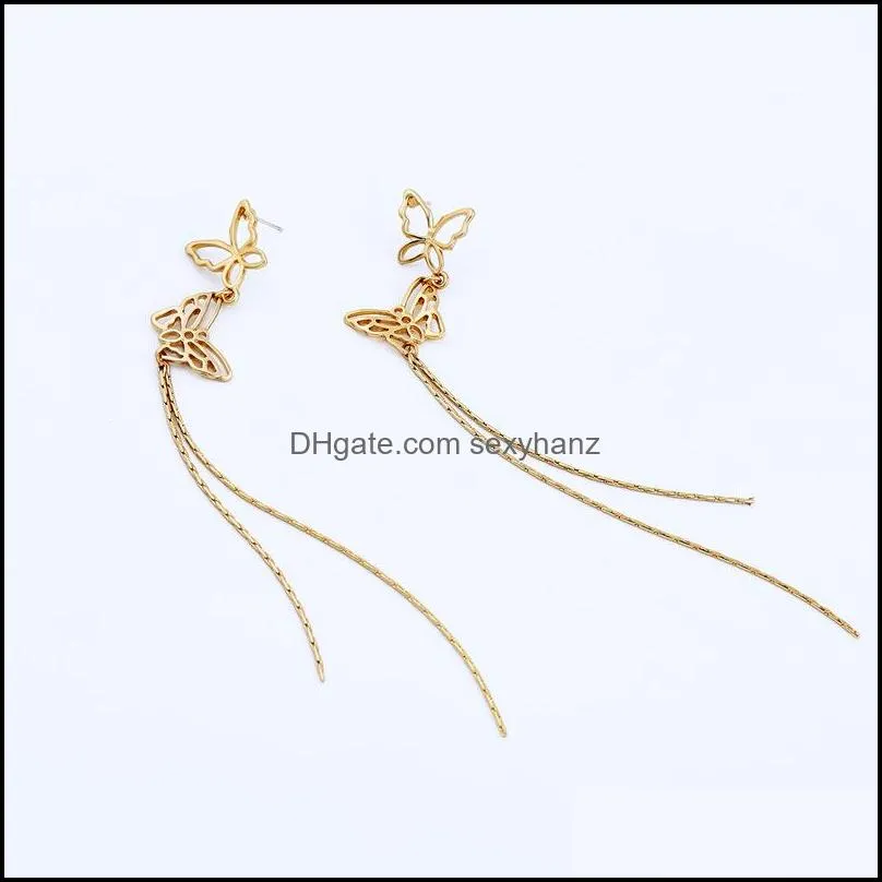 Fashion Long Tassel Earrings Hollow Double Butterfly Tassel Earring 925 Sterling Silver Needle For Women Wholesale Jewelry