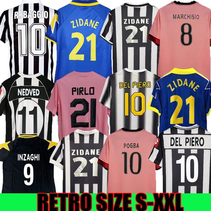 Soccer Jersey Retro del Piero Conte Pirlo Marchisio Inzaghi 84 85 92 95 96 97 98 99 02 03 04 05 94 95 Zidane Maillot Davids Boksic Conte Shirt 11 12 15 16 17 18 18 Pogba Juventus