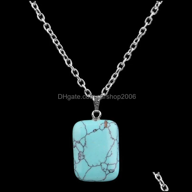 Fashion Women Jewelry Gemstone Rock Crystal Quartz Chakra Natural Stone geometry Rectangle Charm Pendant Lovers Necklace