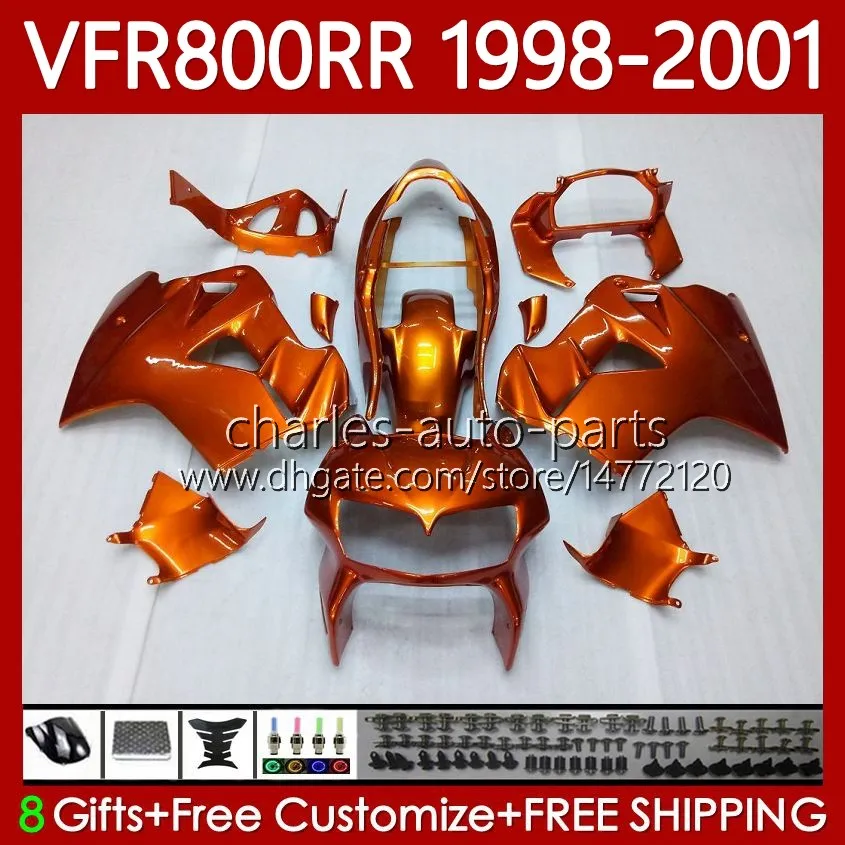 Carrozzeria per HONDA Interceptor VFR800R VFR 800RR 800 CC RR 98-01 Corpi 128No.5 ALL Orange VFR800RR 800CC VFR800 98 99 00 01 VFR-800 RR 1998 1999 2000 2001 Kit carenatura