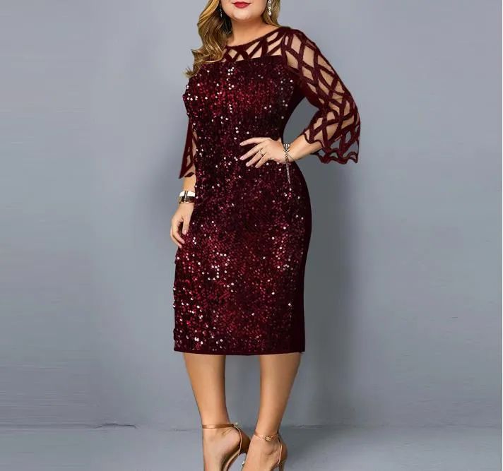 Plus Size Dresses Women Dress Velvet Mesh Patchwork Elegant Autumn Winter Long Sleeve Wedding Party Evening Club