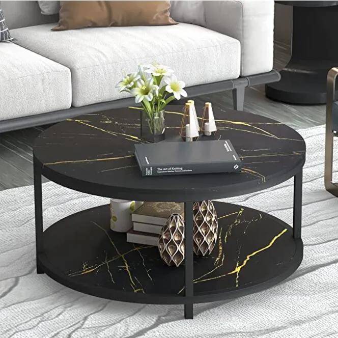  Mesa de centro redonda de 36 pulgadas, superficie superior de  madera rústica y patas de metal resistentes, mesa industrial para sala de  estar, diseño moderno, muebles para el hogar con estante