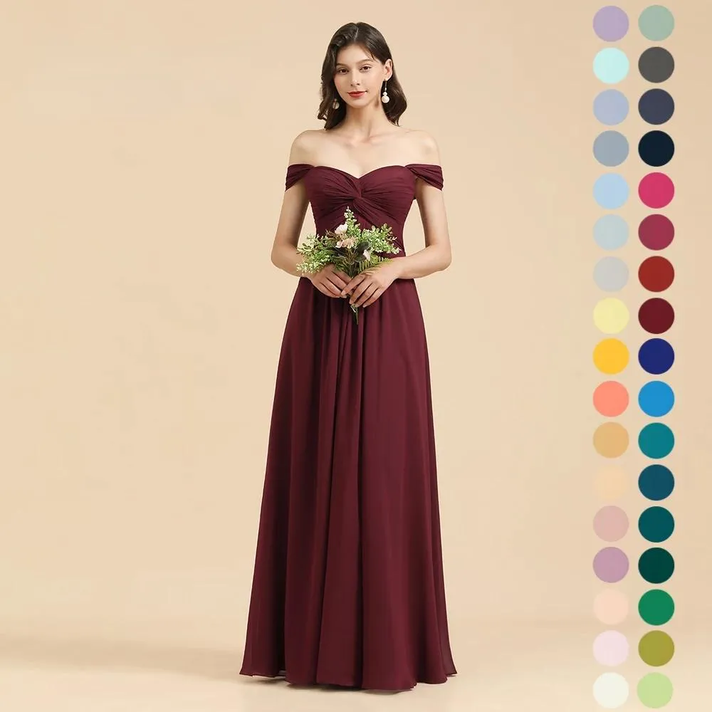 Elegant Burgundy Off Shoulder Chiffon Bridesmaid... From Bestoffers,  $115.17 | DHgate.Com