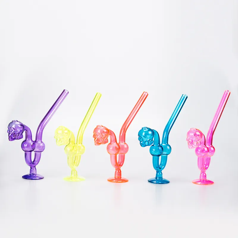 Chinafairprice Y243 Stand Smoking Pipe About 6.3 Inches Height Skull Bowl Special Bright Color Snake Style Oil Rig Glass Pipes