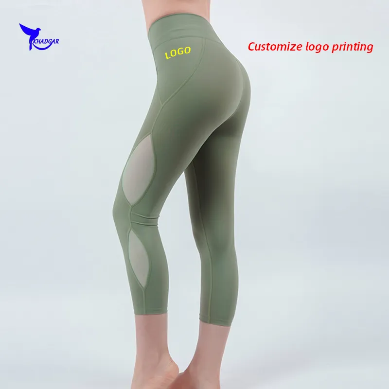 Custom Mesh Patchwork Sport Fitness Yoga capris Pants Women High Waist Quick Dry Running Tights Stretch Gym Cropped Leggings 220608