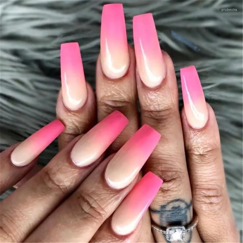 False Nails 20 PCS/Set Gradient Fake Long Ballet Press On Nail Colorful Tips T Shape Coffin Diy Decoration Prud22