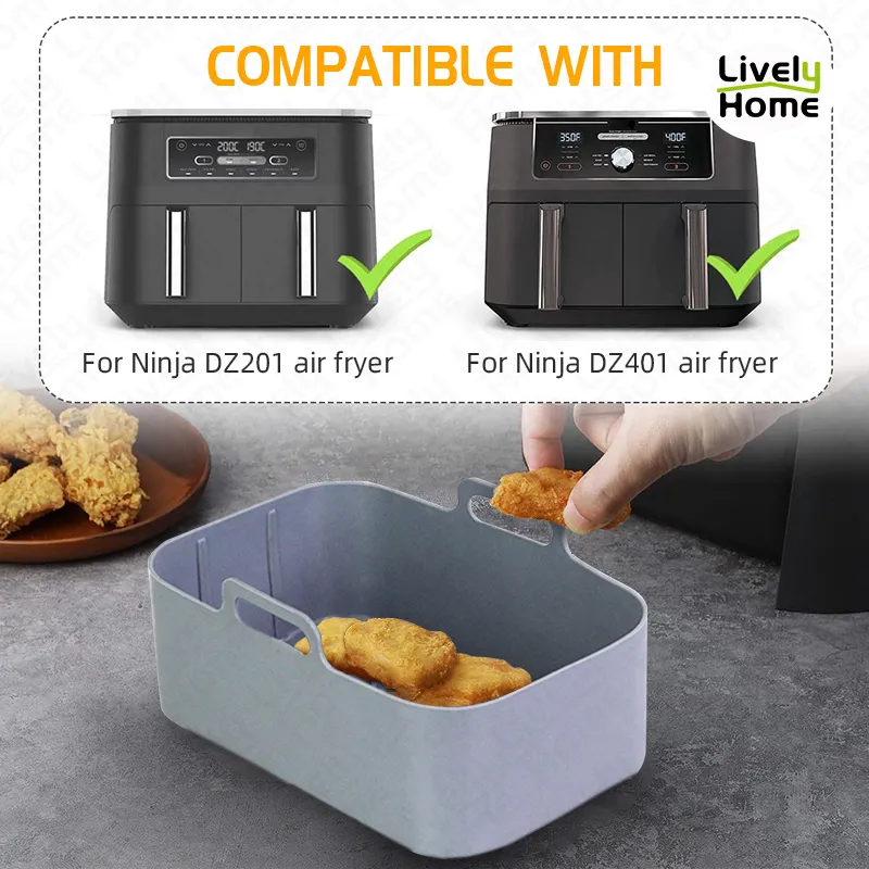 2pcs Silicone Pot Rectangle Oven Air Fryer Baking Tray Mold Basket Liner  for Ninja Foodi Dual DZ201 8QT Air Fryer Accessories