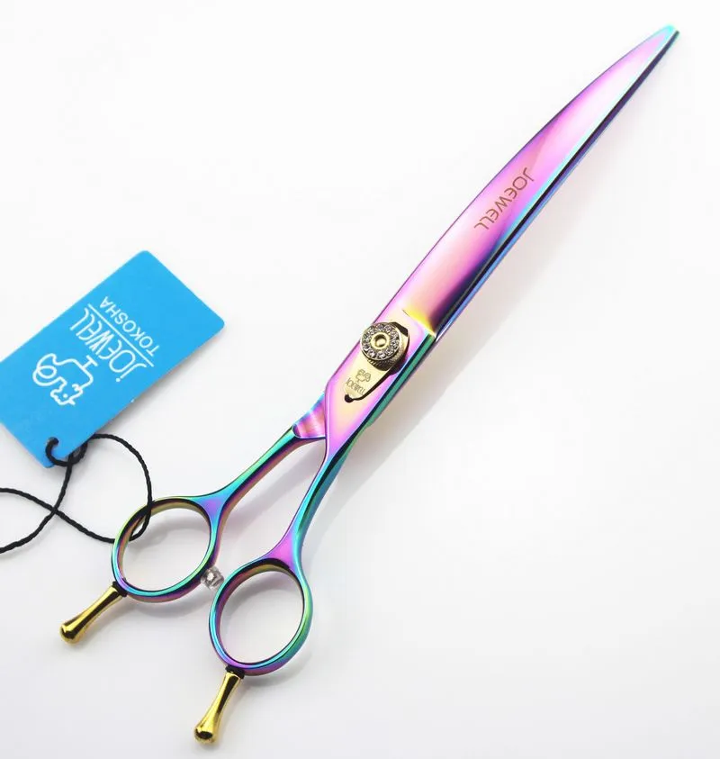 Purple Joewell 8,0 polegadas 6cr Scissoras de corte de cabelo inoxidável Curvado com caixa de couro