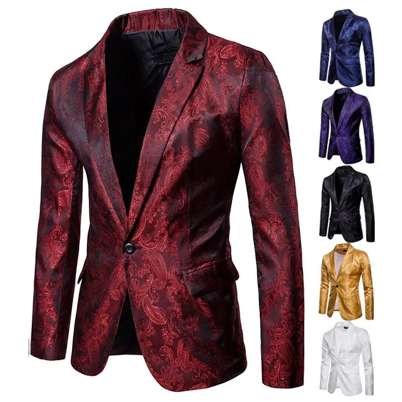 دعاوى الرجال للبليزرات تناسب السادة الفاخرة Dark Pattern Designer Frasnable One-Button Blazer Jacket Slim-Fit Red Men Men