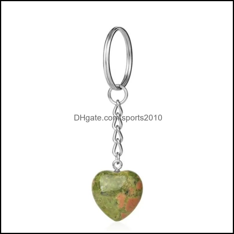natural stone love heart keychains key rings silver color healing crystal car decor keyrings keyholder for women men