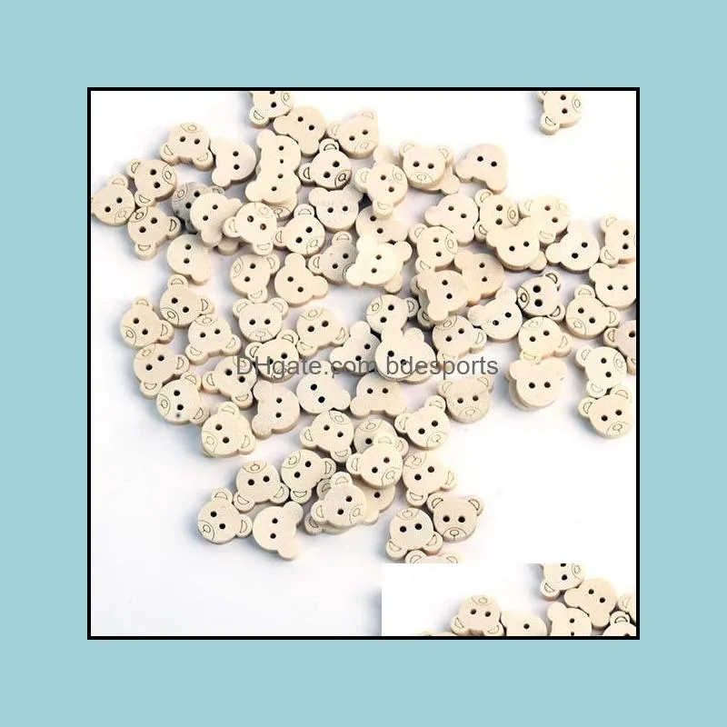 Wholesale 100pcs Little Teddy Bear Head Wooden Buttons DIY Craft Sewing Scrapbook Retail