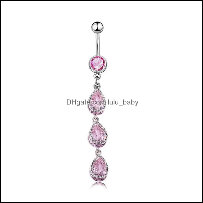 water drop dangle belly button rings 316l surgical steel curved navel bar diamonte body piercing jewelry