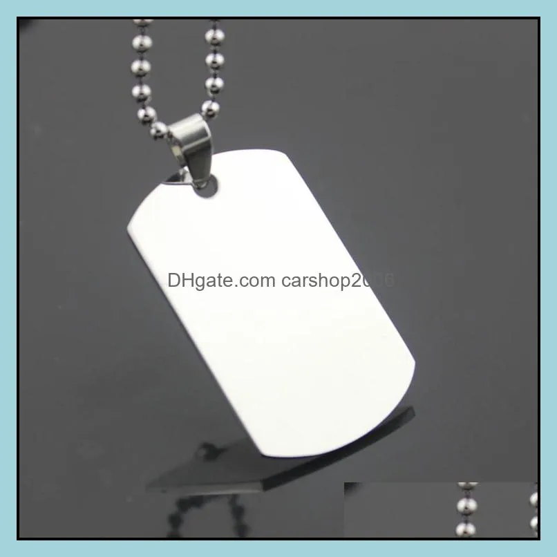 Military Army Style Silver Tone Polished Dog Tag Men Women Stainless Steel Pendant Bead Chain Necklace Gift