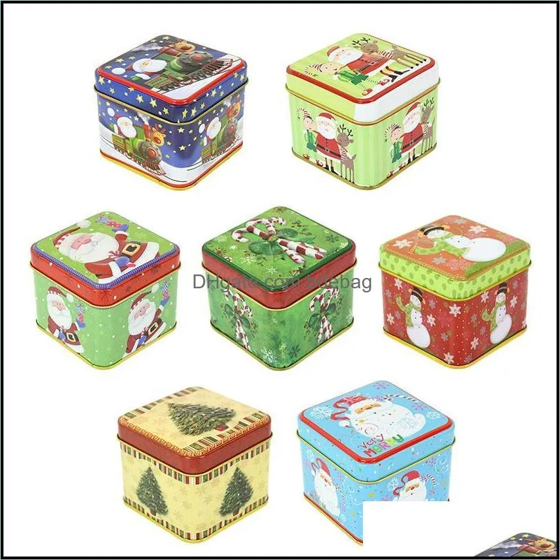 Gift Wrap Christmas Cartoon Iron Candy Box Mini Jewelry Biscuit Cookie Tea Storage Case Year Party Supplies Kids Favors
