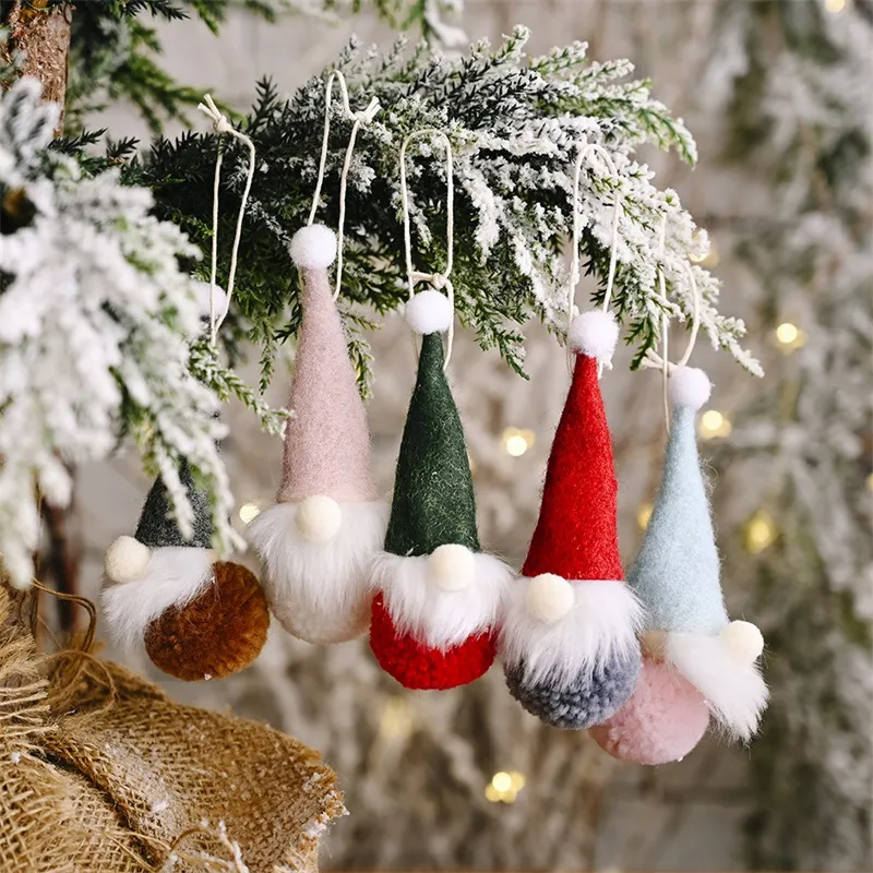 Mini suministros de Navidad fiesta de muñecas fieltro bosque anciano barba árbol de árbol sin rostro colgante rojo de gorra roja sala de estar elfo santa regalos 2 2hb Q2