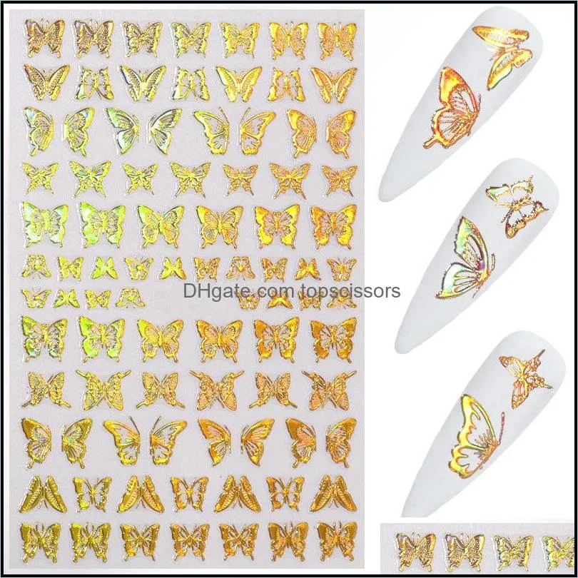 Holographic Butterfly 3D Nail Stickers Self Adhesive Nails Transfer Decals Colorful Foils Wraps