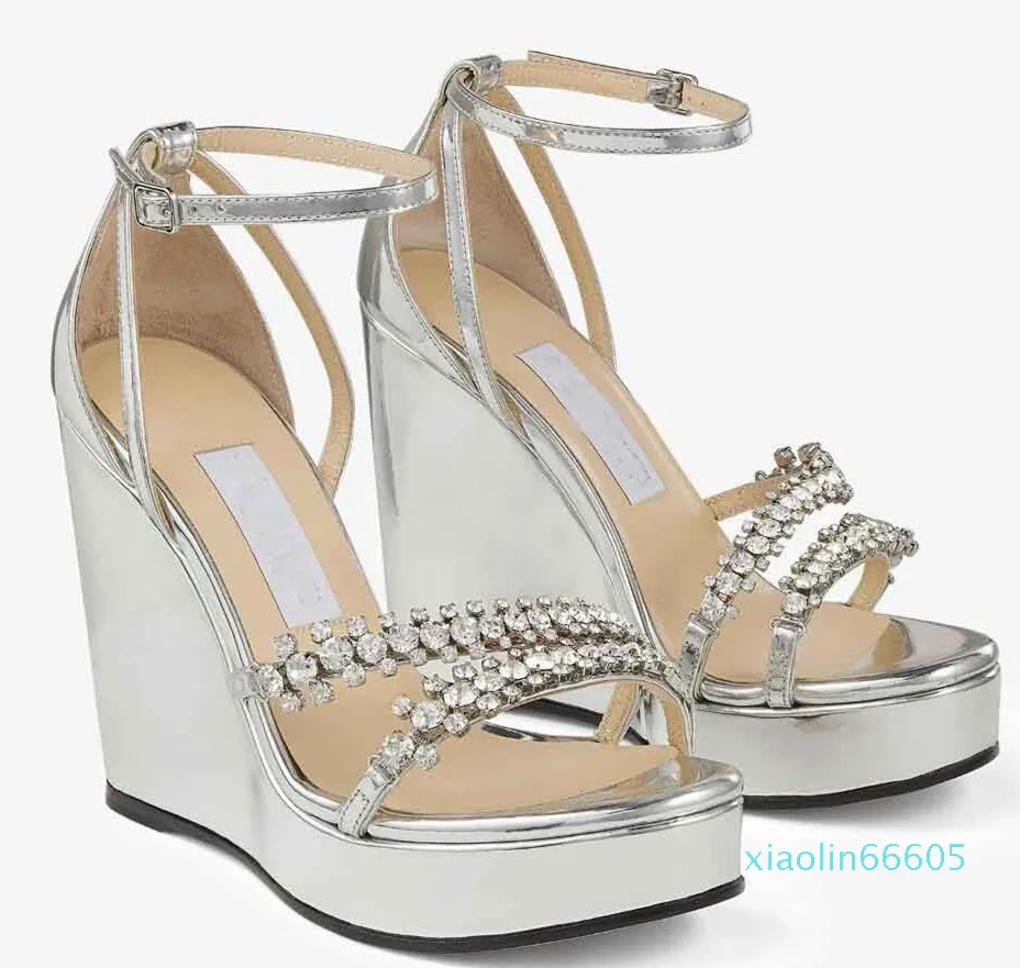 أزياء Bing Sandals أحذية Bing Residents Women Women Heels Nappa Leather Leather Crystal-Embilled-Embilled Straps Party Party Wedding Wedning Walking Walking