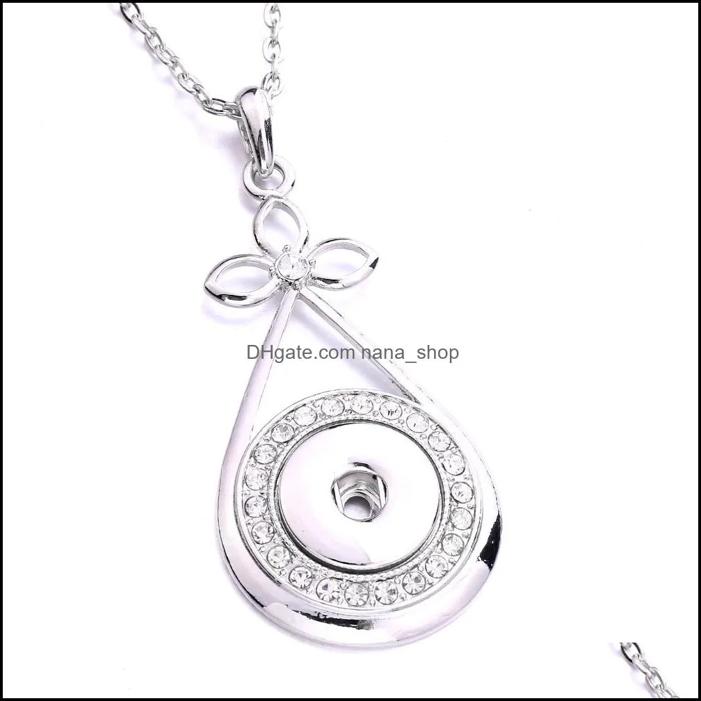 Fashion Silver Gold Crystal Snap Button necklace 18MM Ginger Snaps Buttons Charms With Stainless steel chain Necklaces for women