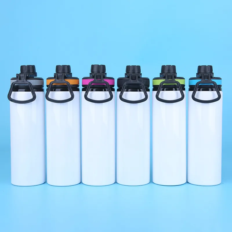 6 ألوان DIY تسامي الفراغات tumplers أبيض 600 مل 20 أوقية ماء الزجاجة أكواب مغنية طبقة الألومنيوم tumblers الشرب كوب مع الأغطية F0610S2
