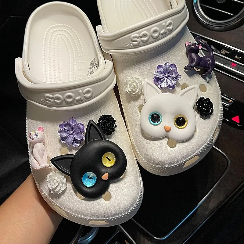 Black White Cats Flowers Croc Charms Designer DIY Animal Jeans