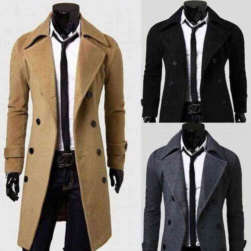 Mélanges de laine pour hommes Vêtements pour hommes Hiver Chaud Trench-Coat Double Boutonnage Veste Longue Robe Top Chemise Pardessus Mode T220810