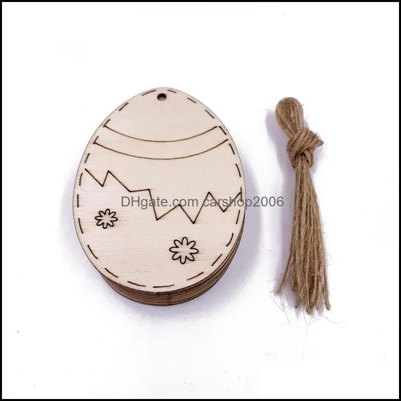 easter party home decorations pendant 10pcs diy carved wooden egg hanging pendants ornaments creative wooden craft party favors