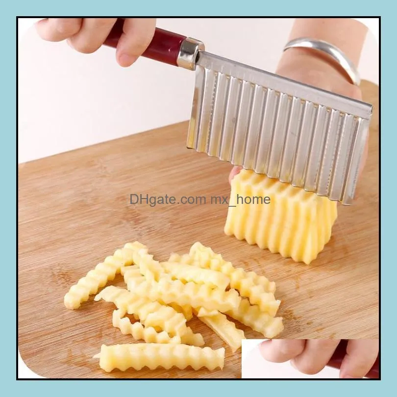 300pcs potato crinkle wavy edged knife stainless steel kitchen gadget vegetable fruit cutting slicers sn3478