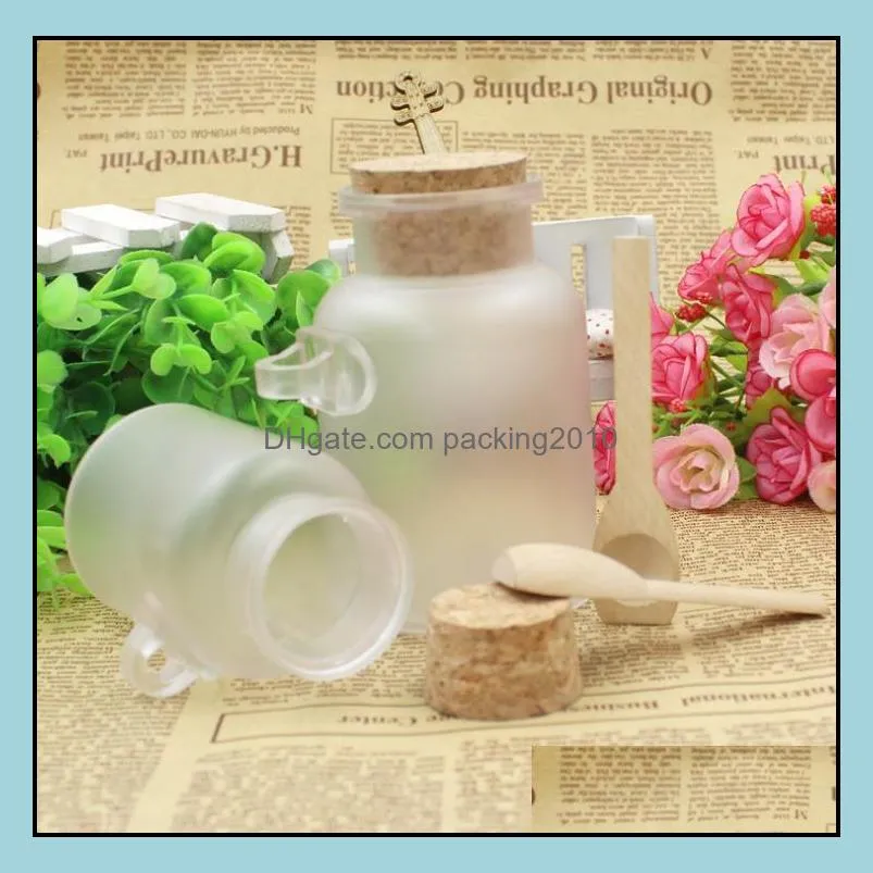 100g 200g bath salt abs bottle and powder plastic bottle with cork jar with wood spoon free shipping sn1437