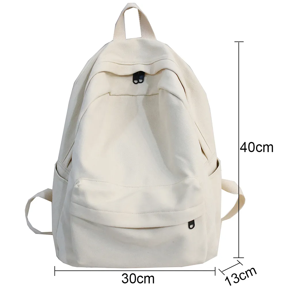 School Female White Backpack Women Cotton Canvas School Bag  display picture 1
