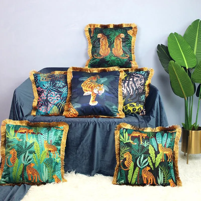 Coussin/oreiller décoratif rétro été Jungle tigre Animal housse de coussin jeter étui maroc imprimé léopard canapé voiture chaise décor à la maison