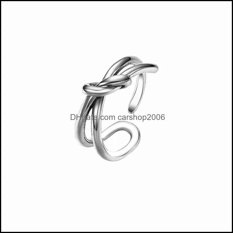 Thai Silver Fashion Retro Double Layer Rope Knot Adjustable Ring Jewelry For Women Party Gift
