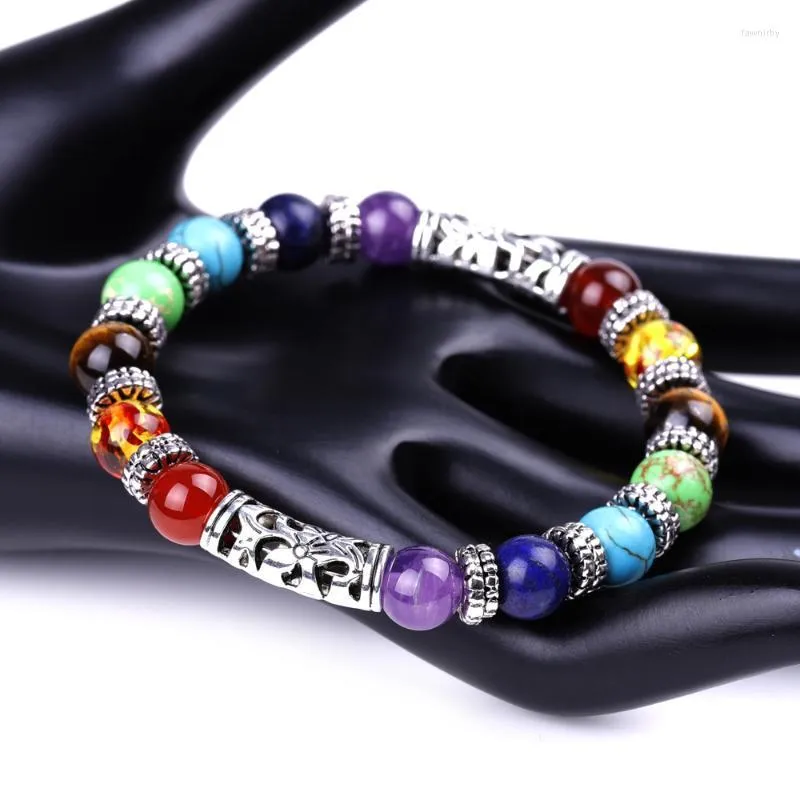 خيوط مطرز 7 charkra Emperor Tiger Eye Bracelets Charm Fashion Men Women Healing Jewelery Jewelery Fawn22