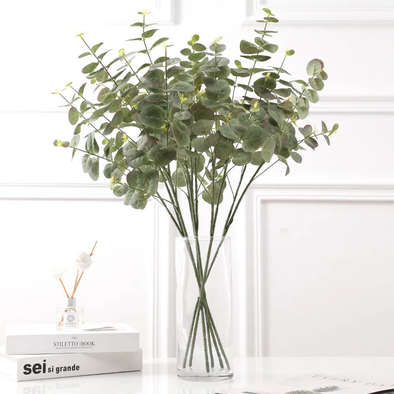 Eucalyptus artificiel Plante d'herbe fausse fleur en plastique Décorations de jardin de feuilles 8 fourchettes 67 cm G92578