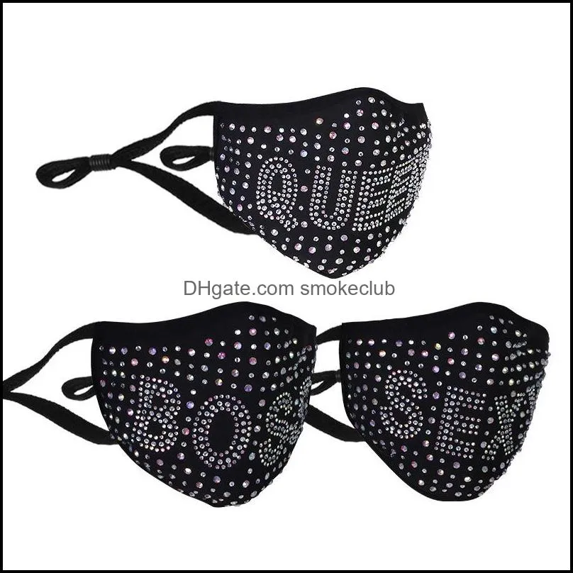 designer diamond masks bling print boss queen rhinestone colorful face mask women party washable sexy sex fashion facemask 1735 T2