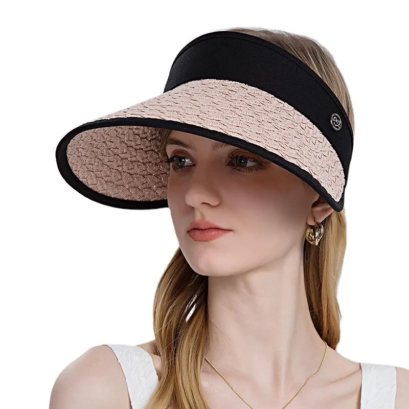 قبعات واسعة الحافة الموضة في الصيف الشمس الشمس نساء القش النسيج أعلى قبعة فارغة مضادة للأحراف قبعة قبعة قابلة للتعديل السيدات للسيدات البيسبول